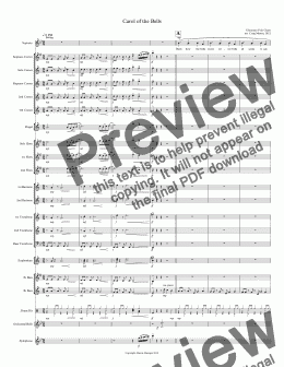 page one of Carol of the Bells (brass band w/optional vocal)