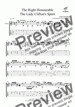 page one of The Right Honourable  The Lady Clifton’s Spirit for solo guitar