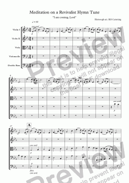 page one of "Meditation on a Revivalist Hymn Tune" for string orchestra