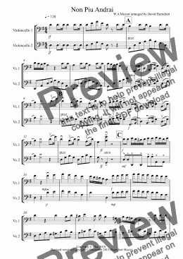 page one of Non Piu Andrai for Cello Duet