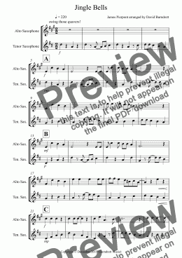 page one of Jingle Bells (Jazzy Style!) for Alto and Tenor Saxophone
