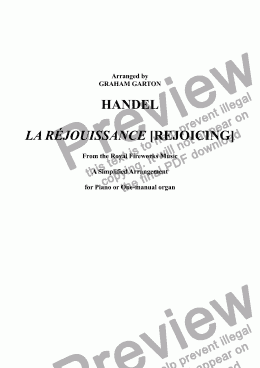 page one of HANDEL - LA RÉJOUISSANCE [Rejoicing] A simplified arrangement for Piano or One-manual Organ (One page)