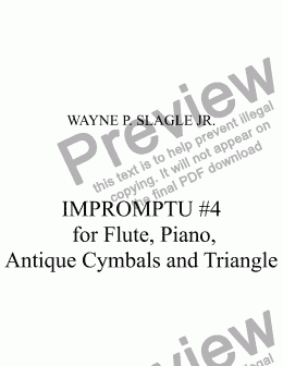 page one of IMPROMPTU #4  for Flute, Piano,  Antique Cymbals and Triangle