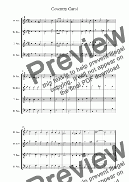 page one of Coventry Carol arr for Recorder Christmas Quartet