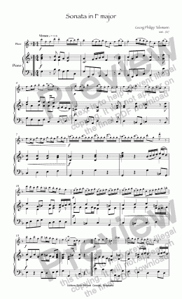 page one of Telemann Sonata in F major for flute