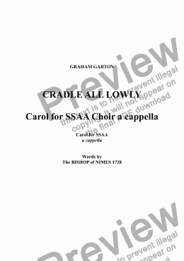 page one of CAROL - ’CRADLED ALL LOWLY’ for SSAA Choir a cappella (One page)