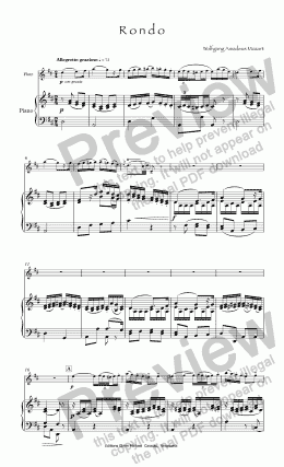 page one of Mozart Rondo in D for flute & piano