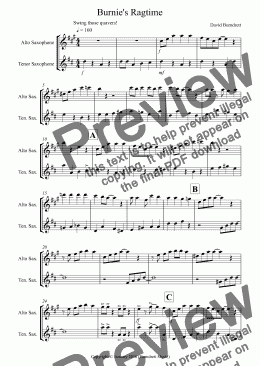 page one of Burnie’s Ragtime for Alto and Tenor Saxophone Duet