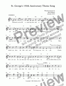 page one of St. George's 150th Anniversary Theme Song