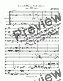 page one of Beethoven: Septet in Eb Major for Woodwind Quintet Opus 20 Mvmt. 4 Tema con variazioni