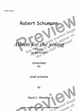 page one of Schumann Album for the young op 68 no 34 'Theme' for small orchestra