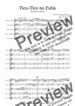 page one of Tico-Tico no Fubá - Choro - Saxophone Quartet