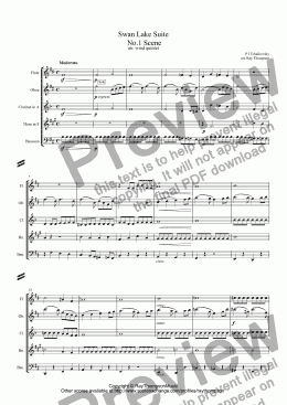 page one of Tchaikovsky: Swan Lake Suite  No.1 Scene arr. wind quintet