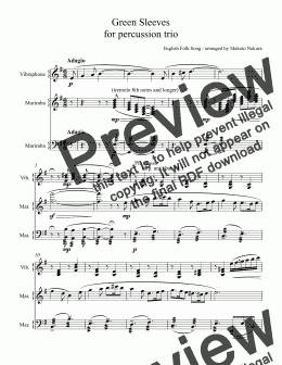page one of Green Sleeves for percussion trio 「グリーンスリーブス」