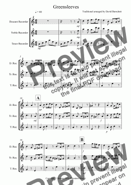 page one of Greensleeves for Recorder Trio