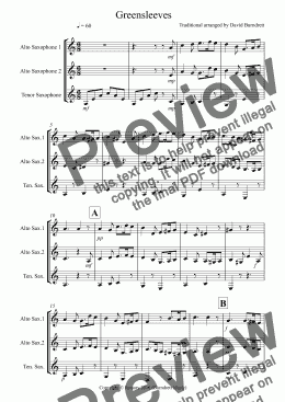 page one of Greensleeves for Saxophone Trio