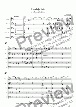 page one of Tchaikovsky:Swan Lake Suite: No.1 Scene arr. string quartet (opt. double bass)