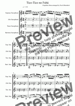 page one of Tico Tico for Saxophone Quartet