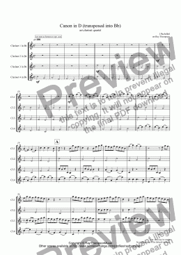 page one of Pachelbel: Canon in D arr. Clarinet Quartet