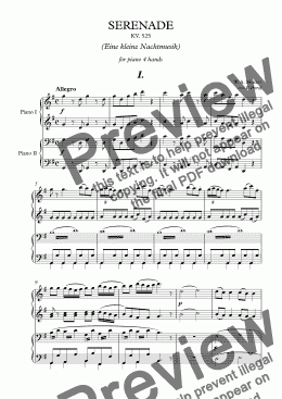 page one of W. A. Mozart - Serenade KV. 525 ''Eine kleine Nachtmusik'' for piano 4 hands - I. mov.