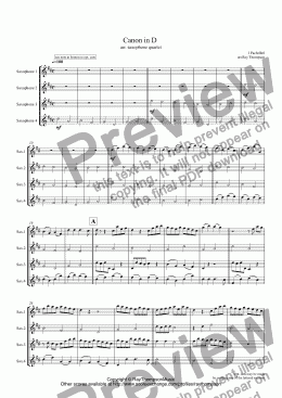 page one of Pachelbel: Canon in D arr. saxophone quartet (4 altos/4 tenors etc.)