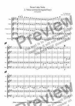 page one of Tchaikovsky: Swan Lake Suite No. 2. Valse (Waltz) (extract)(original key)  arr. wind quintet