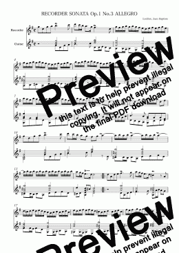 page one of RECORDER SONATA Op.1 No.3 ALLEGRO