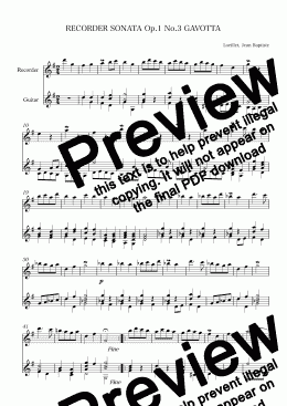 page one of RECORDER SONATA Op.1 No.3 GAVOTTA