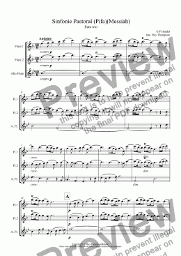 page one of Handel: Sinfonie Pastoral (Pastoral Symphony) (Pifa)(Messiah) arranged flute trio