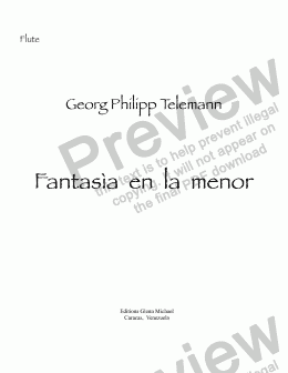 page one of Telemann Fantasìa N° 2 en la menor for solo flute