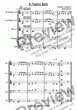 page one of El Fugitivo Suite (brass quintet)