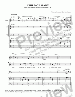 page one of Child of Mary (SATB choir + piano + flute)
