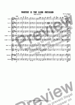 page one of Handel: Worthy is the Lamb (Messiah)(Der Messias) arr. wind dectet (10 players)( Double wind quintet of 2 Fl, 2 Ob, 2 Cl, 2 Hn, 2 Bsn)