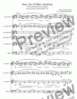 page one of Bach - "Jesu, Joy of Man`s desiring" arr. for Accordion orchestra
