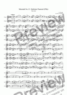 page one of Handel: Messiah (Der Messias) No.13. Sinfonie Pastoral( Pastoral Symphony)(Pifa) arr. flute duet