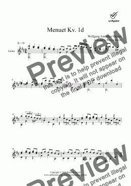 page one of Menuet Kv.1d for solo guitar