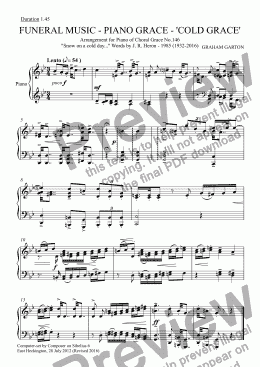 page one of FUNERAL MUSIC - PIANO GRACE - ’COLD GRACE’ for J. R. Heron (1932-2016) - Physician and Poet - Funeral 21.03.2016