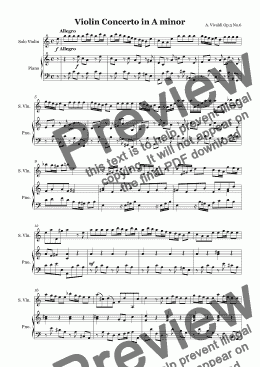 page one of Vivaldi Violin Concerto in A minor Op.3 No.6 for Violin and Piano
