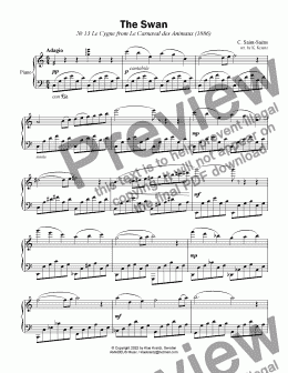 page one of The Swan / Le cygne for easy piano solo