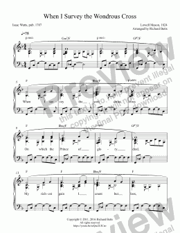 page one of When I Survey the Wondrous Cross - Lent / Easter / Communion Hymn Piano Solo