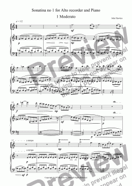 page one of Sonatina no 1 for Alto recorder and Piano