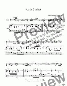 page one of Air in E minor for violin/flute and piano (cello part ad lib)