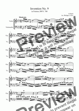 page one of Invention No.9 in F minor for Violin & Cello