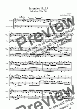 page one of Invention No.15 in B minor for Violin & Cello