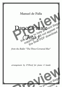 page one of M. de Falla - DANCE FINALE ( Jota ) from the Ballet ’’The Three-Cornered Hat’’ - piano 4 hands