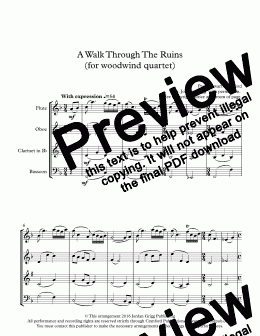 page one of A Walk Through The Ruins (for woodwind quartet)