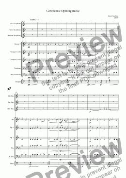 page one of Coriolanus: Opening music