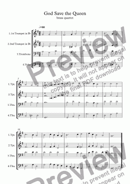 page one of United Kingdom National Anthem: God Save the Queen/King (USA My country, 'Tis of Thee) - brass quartet
