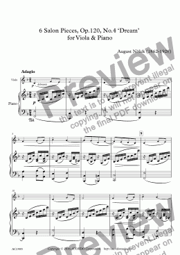 page one of 6 Salon Pieces, Op.120, No.4 ‘Dream’ for Viola & Piano