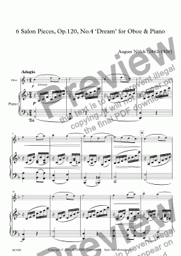 page one of 6 Salon Pieces, Op.120, No.4 ‘Dream’ for Oboe & Piano